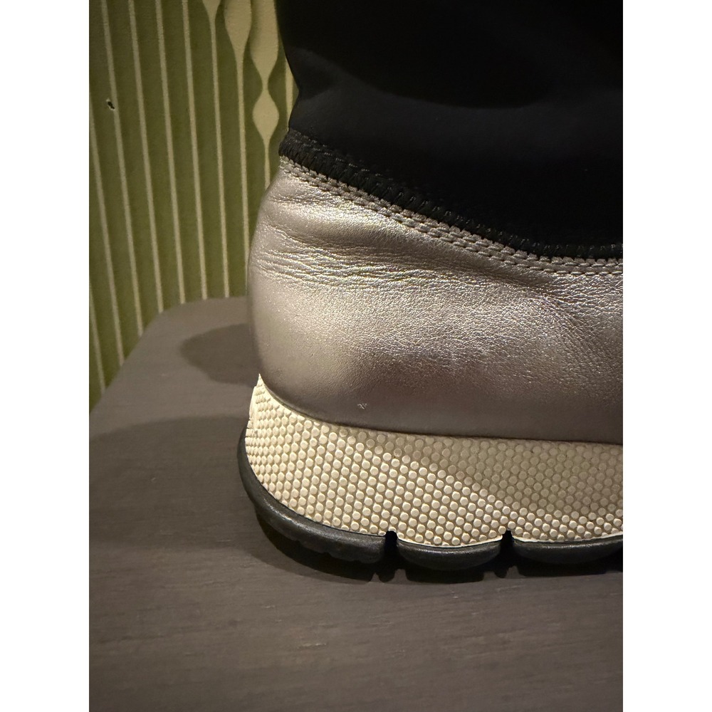 Prada Sport Silver Metallic Leather Black Neoprene Sock Sneaker Boots 10.5 40.5 - Picture 2 of 11